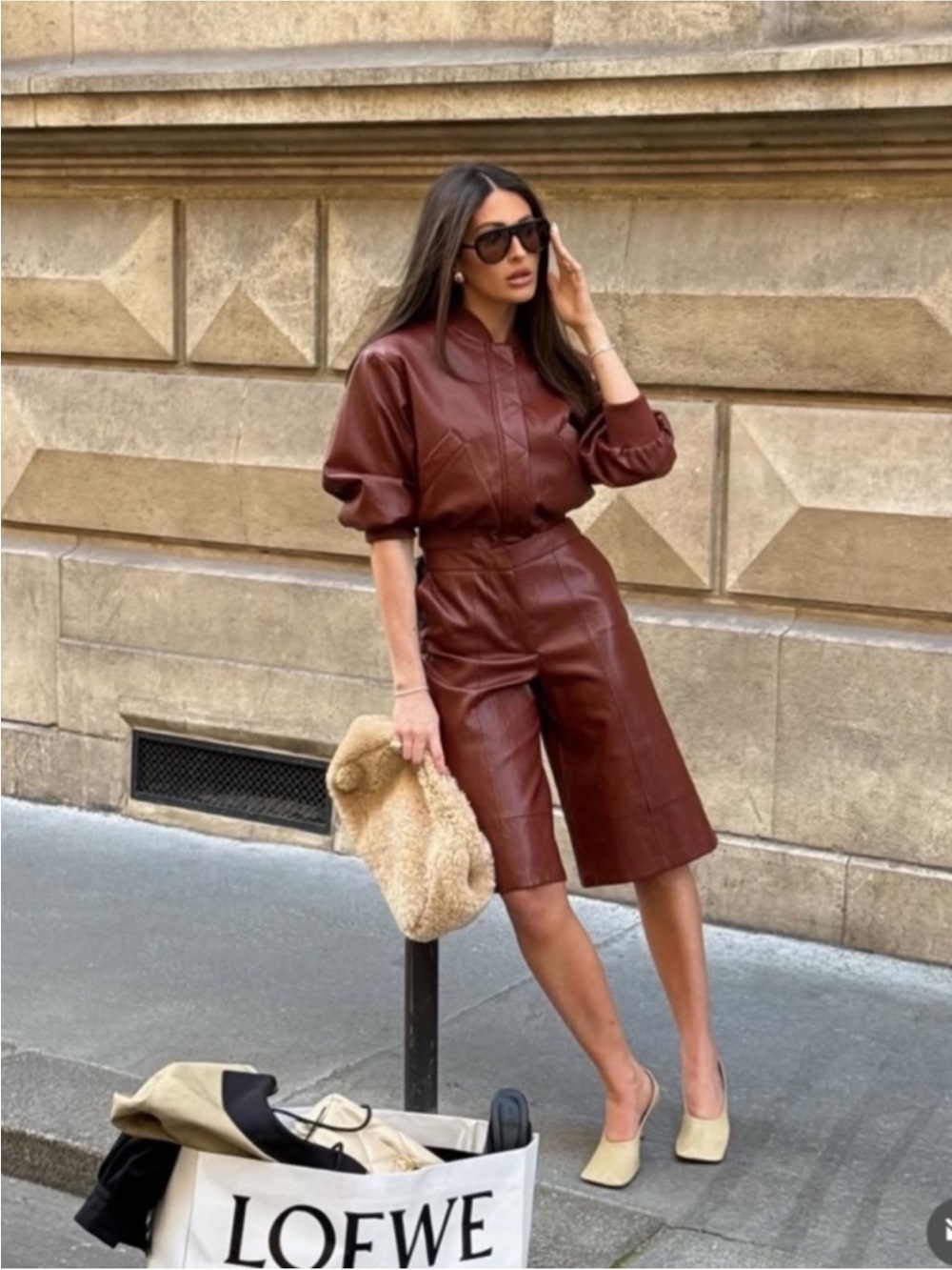 ZARA FAUX LEATHER LONG BERMUDA SHORTS